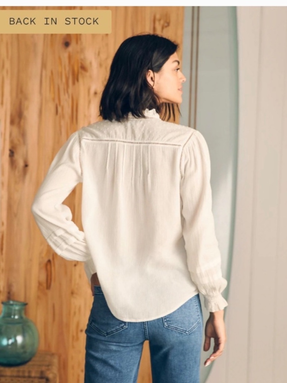 Faherty Willa Top Organic cotton white bohemian peasant blouse - Picture 2 of 14